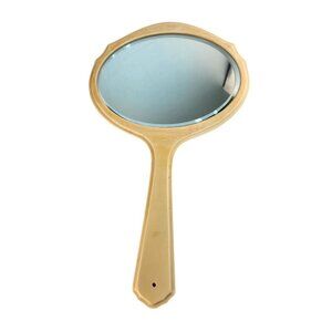 Mirror With Beveled Glass Vintage Beige Bakelite Decorative Handle 15"x8.5"